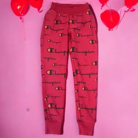Champion Reverse Weave Joggers S All Over Print Spell Out Red Track Pants Pocket - Picture 5 of 16